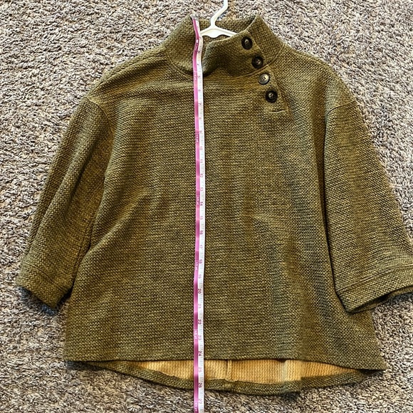 Anthropologie Mock Neck Green Pullover Sweater Bell Sleeve Button Detail - Picture 5 of 6